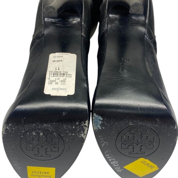 Tory Burch Black Leather Double Drawstring Cap Toe Stiletto Booties - Picture 4 of 8